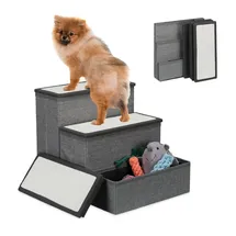 Relaxdays Hundetreppe 3 Stufen Grau/Weiß H39 x B40 x T49 cm