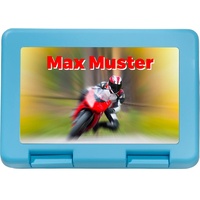 Manutextur Brotzeitbox mit Namen - Motiv Motorrad 1 - personalisiert - persönliches Geschenk