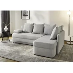 Ecksofa JOCKENHÖFER GRUPPE "Nivaris, L-Form, inklusive Gästebettfunktion", grau (hellgrau), B:197cm T:85cm, Korpus: 100% Polyester, Kissen: 100% Polyester, Sofas, Stauraum/Bettkasten, 2 Rückenkissen und 2 Armlehnkissen