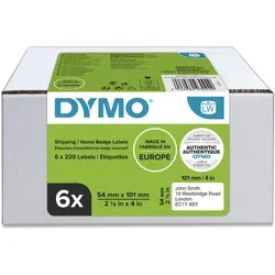 DYMO® Original Etikett für LabelWriterTM, Vorteilspack, Versand - weiss - permanent haftend, 6 x 220 Etiketten