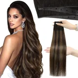 Moresoo Butterfly Tressen Echthaar 40 cm 50 g Volumen Erweiterungen Butterfly Weft Hair Extension Balayage Dunkelbraun zu Mittelbraun #2/6/2 Natürlicher Look für Alltag