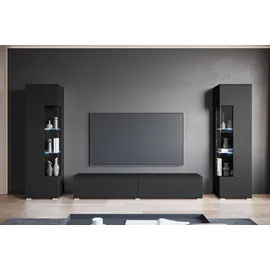 INOSIGN Wohnwand INOSIGN "Kenia, Vitrine Türanschlag links/rechts wechselbar", schwarz (graphite schwarz matt), Glas, Hartfaserplatte, Holzwerkstoff, Kunststoff, Kastenmöbel-Sets, Wohnwand, Vitrinen mit Eckverglasung, hängend und stehend montierbar