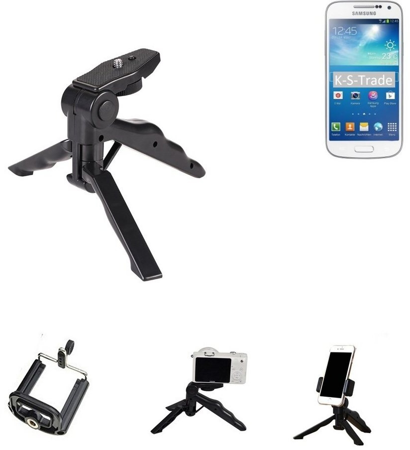 K-S-Trade für Samsung Galaxy S4 Mini Value Edition Smartphone-Halterung, (Stativ Tisch-Ständer Dreibein Handy-Stativ Ständer Mini-Stativ) schwarz