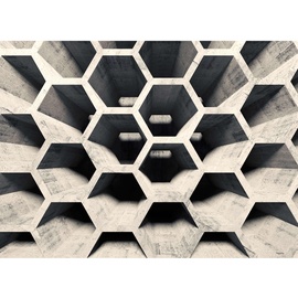 living walls Fototapete Designwalls Honeycomb Structure 2 glatt, (5 St), grau schwarz 3,50 m x 2,55 m