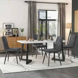 Merax Esszimmerstühle (4-st), 4-Sätze gepolsterter Stuhl Design Stühle, Twill Leinen Esszimmerstühle, Leinen Metallrahmen Sitze, Dunkelgrau