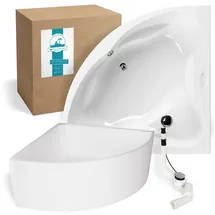 Calmwaters Eckbadewanne Komplettset 140x140 cm Ablaufgarnitur
