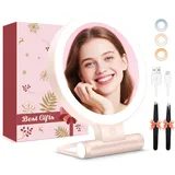 Schminkspiegel mit Beleuchtung,Doppelseitiger1X/30X Vergrößerungsspiegel mit Licht, 2000mAh 3 Farben Beleuchtungsmodi, Einstellbare Helligkeit, Faltbarer Kompakter Makeup Spiegel Reisegröße