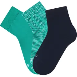 Kurzsocken H.I.S, Damen, Gr. 35-38, 1x marine, 1x grün, 1x grün meliert, Baumwollmischung, uni und melange, elastisch, Socken, zweimal uni, einmal meliert