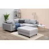 Home Affaire "Toni L-Form, inklusive Hocker, und Rückenkissen, grau (hellgrau), B:215cm H:44cm T:184cm, 100%Polyester, Sofas, Ottomane beidseitig montierbar, Federkern-Polsterung, Topseller