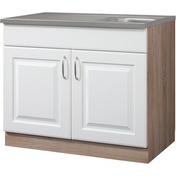 Spülenschrank WIHO KÜCHEN „Tilda“ Schränke Gr. B/H/T: 100 cm x 85 cm x 50 cm, 2 St., front: kassette weiß, korpus: sonoma eiche Spülenschränke in 2 Tiefen erhältlich