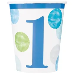 8 Becher 1. Geburtstag Junge Punkte