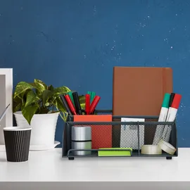 Relaxdays Schreibtisch Organizer, 5 Fächer, Mesh Design, Metall, HBT: 10,5x25,5x17 cm, Utensilienbox für Büro, anthrazit