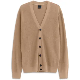 Bugatti Cardigan "Regular Fit", Herren, Gr. L, 40, beige, Strick, 50% Baumwolle, 50% Polyester, unifarben, regular fit, V-Ausschnitt, Rippbündchen, Strickjacken, mit V-Ausschnitt und Ripp-Struktur