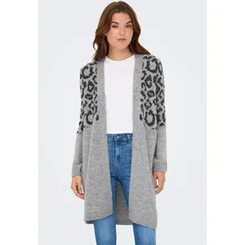 Only Strickjacke "ONLJADE ANIMAL LS CARDIGAN CC KNT", Damen, Gr. S, grau (light grau melange pattern:leo, dunkelgrau melange), Strick, Obermaterial: 81% Polyacryl, 19% Polyester, gemustert, regular fit Po-bedeckend, V-Ausschnitt, Strickjacken Strickjacke