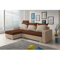 Fun Möbel Ecksofa Sofa NORA mit Schlaffunktion Beige / Braun Ottomane Links - Beige