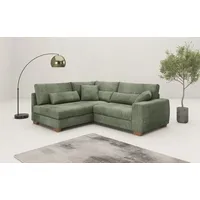 Ecksofa MR. COUCH "Helena L-Form", grün, B:227cm H:68cm T:190cm, Dolce (100% Polyester), Sofas, Mit Federkern, wahlweise mit Bettfunktion und Taschenfederkern