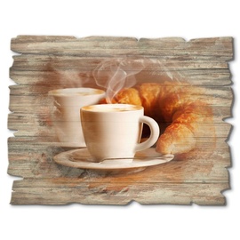 Artland Holzbild »Dampfender Cappuccino und Croissant«, Getränke, (1 St.), braun
