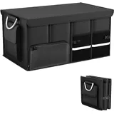 MEXITAL Kofferraumtasche, Kofferraum Organizer mit Deckel, Faltbare Auto Kofferraumtasche, Koffertasche, stabil und rutschfest, faltbar mit Aluminiumgriffen und Reflexstreifen QSN01-Black