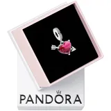 Pandora Rotes Herz & Pfeil Murano-Glas Charm-Anhänger aus Sterling Silber, Zirkonia, Kompatibel Moments Armbänder, 793085C01