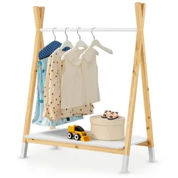 Juskys Kinder Kleiderständer Heidy mit Ablage & Kleiderstange - Holz Kindergarderobe Weiß