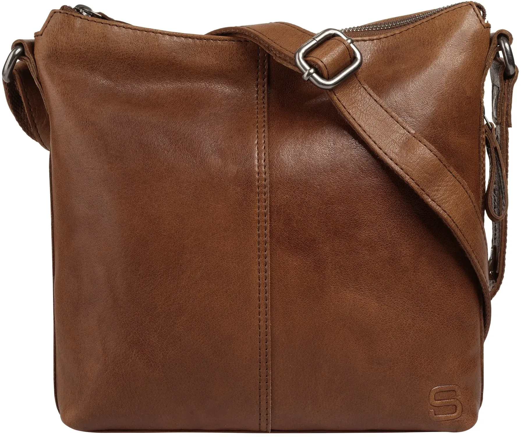 Umhängetasche SPIKES & SPARROW, Damen, Gr. B/H/T: 26cm x 26cm x 6cm onesize, braun (cognac), Leder, leicht glänzend, unifarben, Taschen Umhängetasche, echt Leder