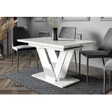 Home Collective Esstisch ausziehbar Tisch Küchentisch Esszimmertisch Ausziehtisch (Esszimmer Küche Wohnzimmer Esstisch erweiterbar), modernes Design mit V-Gestell 120-160x80 cm Weiß Marmor-Optik weiß