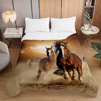 Chickwin Tagesdecke Bettüberwurf Sommer Steppdecke, 3D Pferd Muster Tagesdecken mit Präge Wohndecke Gesteppt Bettdecke Bettbezug für Doppelbett Einzelbett (150x200cm,braunes Pferd)
