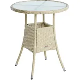 ESTEXO Polyrattan Beistelltisch Gartentisch Rattan Tisch Balkontisch Gartenmöbel Rund Kaffeetisch Teetisch Couchtisch Rattantisch (Beige)