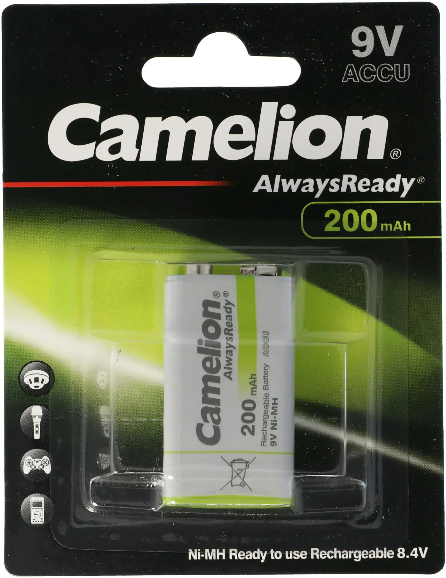 Camelion 9V, HR6F22 NiMH Akku mit 200mAh, Always Ready mit geringer Selbstentladung, Ready to Use Akku, ideal für Taschenlampen, Messgeräte etc.