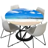Morbuy Rund Tischdecke Elastisch, Meer Drucken Rund Tischdecken Wasserdicht Lotuseffekt Abwaschbar Abwischbar Tischtuch für Dekoration Küchentisch Garten Outdoor (Durchmesser 110cm,Blauer Himmel)