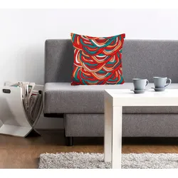 Dekokissen QUEENCE "Knubeli", bunt (bunt, bedruckt), B:40cm L:40cm, Polyester, Dekokissen_Sitzkissen_Kissenhüllen, mit einem bunten Haufen Garn