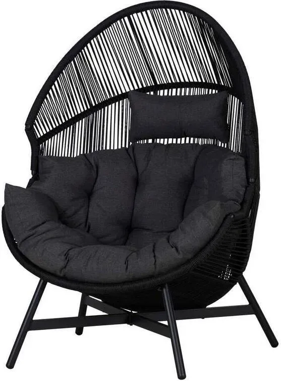 Stilvolle Garten-Loungesessel aus dunklem geflochtenem Rattan mit bequemen Kissen (142 x 70 cm)