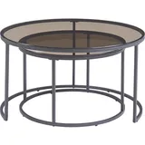 [en.casa] Couchtisch 2er Set Kokkola Metallgestell rund Rauchglas, grau - Grau