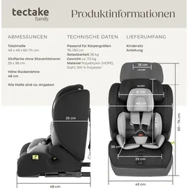Tectake tectake® Autositz Emely ab 15 Monaten von 76 bis 150 cm, Belastbarkeit 36 kg,