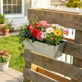 ideoon garden Premium Pflanzkasten für Europaletten mit Hängeschiene aus verzinktem Metall, Paletteneinsatz & Balkonkasten für Geländer bis 2,5 cm Breite, Silber
