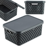 Kadax Aufbewahrungskorb, Korb mit Deckel, Aufbewahrungskiste, Aufbewahrungsbox aus Plastik, (4,5L, Grau)