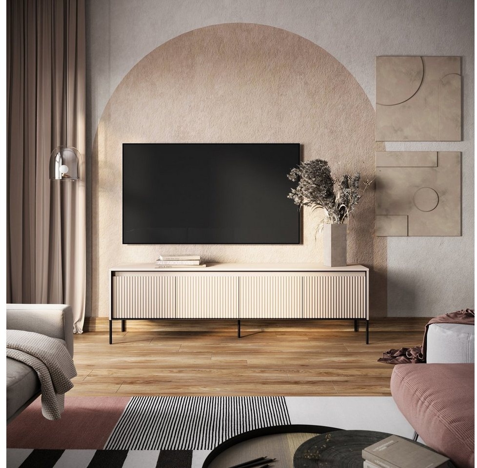 Compleo TV-Schrank FLORE, TV-Tisch, mit LED-Beleuchtung, 4 Türen, Modern Wohnzimmer beige