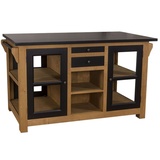 Casa Padrino Küchenbuffet Landhausstil Küchenschrank mit Arbeitsplatte Naturfarben / Schwarz 150 x 90 x H. 90 cm - Landhausstil Küchenmöbel