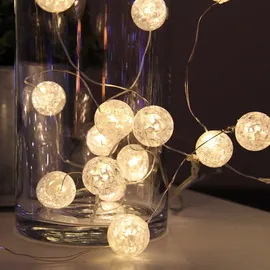 StarTrading Star LED-Lichterkette"Marmorkugeln", 15 Lichter, transparentes Kabel, 5 warmweiße LEDs, Timer-Funktion, 1,4 m Länge, batteriebetrieben,