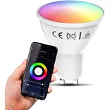 B.K.Licht - Smart Home LED Lampe GU10 smart via App- und Sprachsteuerung, buntes RGB Licht, 5,5 Watt, 350 Lumen, Glühbirne, Leuchtmittel, LED Birne, Glühlampen, Smart Bulb, 5x5,6 cm, Weiß