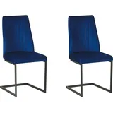 Beliani Freischwinger Stuhl 2er Set Kobaltblau Samtstoff Metallgestell Lavonia
