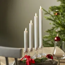 LED Stabkerzen Flamme Echtwachs flackernde LED 4 Größen Timer weiß 4er Set