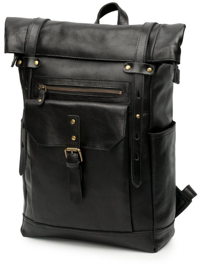 OKWISH Laptoprucksack Rucksack Schulrucksack Lederrucksack Reiserucksack Schultertasche (Vintage Echtes Leder Notebook Laptop Tasche Schule Uni Rucksack, Backpack mit Laptopfach, luxuriös, Luxus, Echtleder), für Herren Damen Jungen Teenager Freizeit Arbeit Business Reisen schwarz