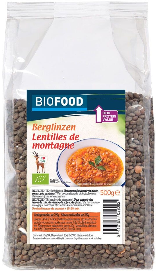 BIOFOOD Lentilles de Montagne BIO 500 g Aliment