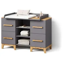 livinity® WICKELKOMMODE Mailo Grau/Artisan XL mit 4 Schubladen
