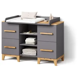 livinity® WICKELKOMMODE Mailo Grau/Artisan XL mit 4 Schubladen