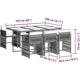 vidaXL 7-tlg. Garten-Essgruppe mit Kissen Beigemischung Poly Rattan