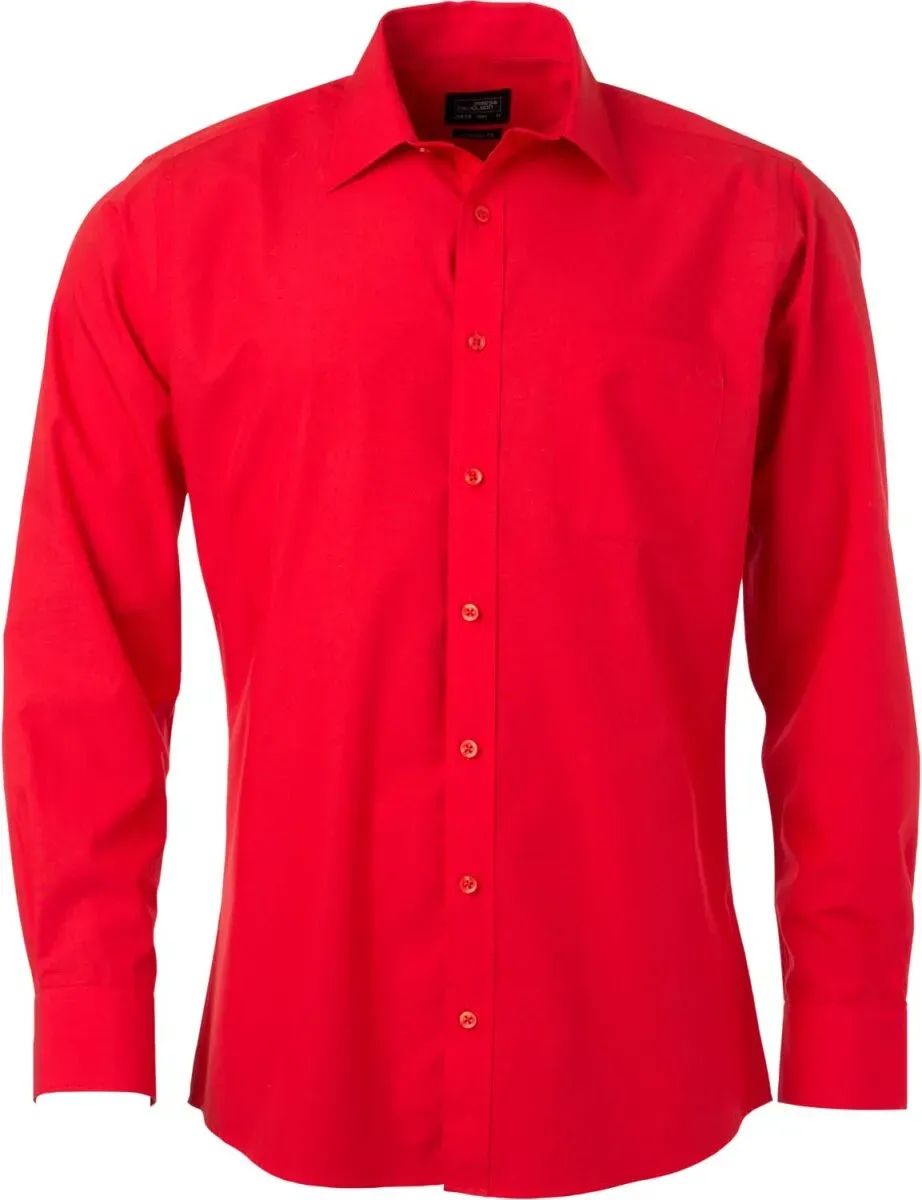 James & Nicholson Herren Popeline Hemd langarm JN678 tomato S