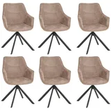 MR.DEKO Esszimmerstuhl Diningsessel 6er Set San Carlo Light Brown – drehbar & gepolstert (Armlehnenstuhl, 6 St), 360° Drehfunktion, robustes Metallgestell & strukturierter Stoff braun