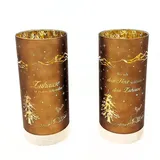 Formano Deko-Licht Zylinder 20 cm - LED mit Timer 'Zuhause ist es am Schönsten' - Braun-Gold Farbglas auf Holzsockel - Wohnzimmer Dekoration Weihnachten Winterdeko